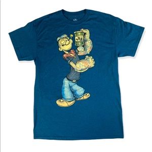 POPEYE The Sailor Man M Blue T Shirt Tattoo Classic Cartoon Short Sleeve Tee